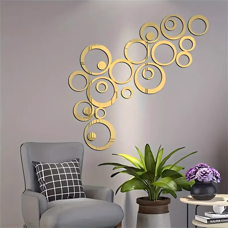 Silver Acrylic Mirror Rings(set of 22) - Wall Decor