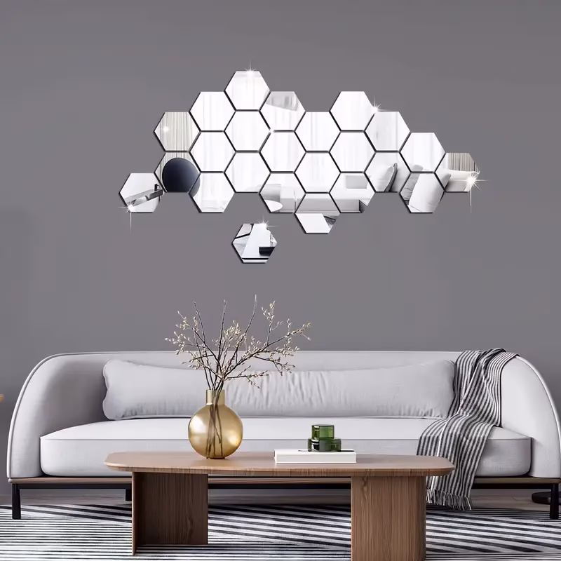 20pcs Large Hexagonal 3D Acrylic Mirror Wall Decals